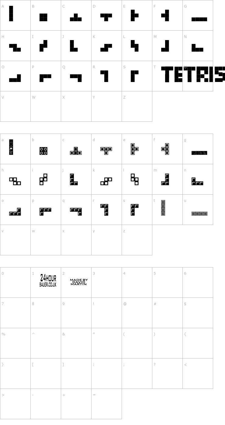 Character Map Tetris Blocks Font