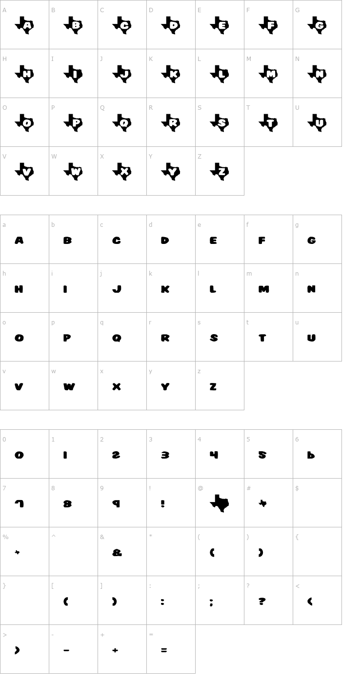 Character Map Texas Font