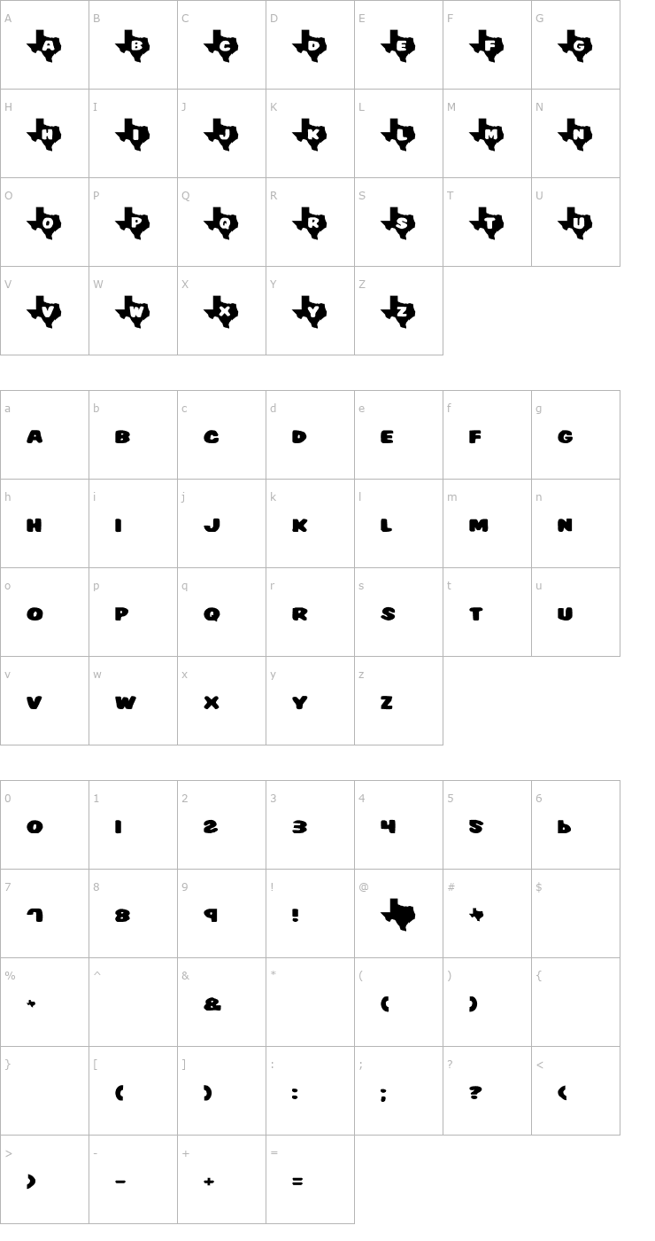 Character Map Texas2 Font