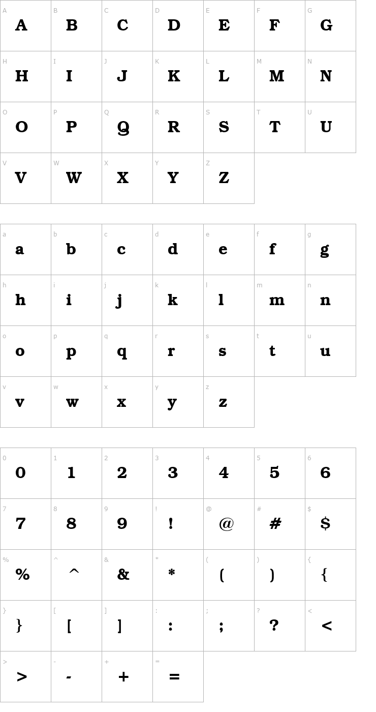 Character Map Textbook Demi Font