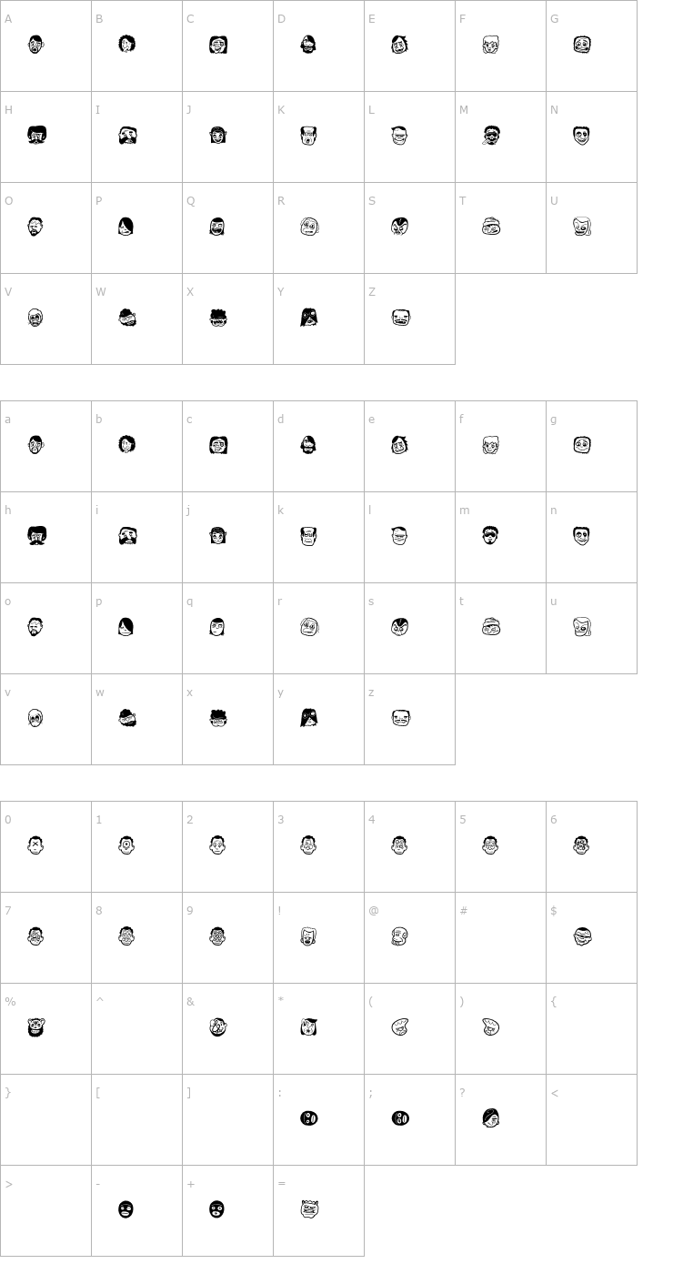 Character Map The Freaky Face Font