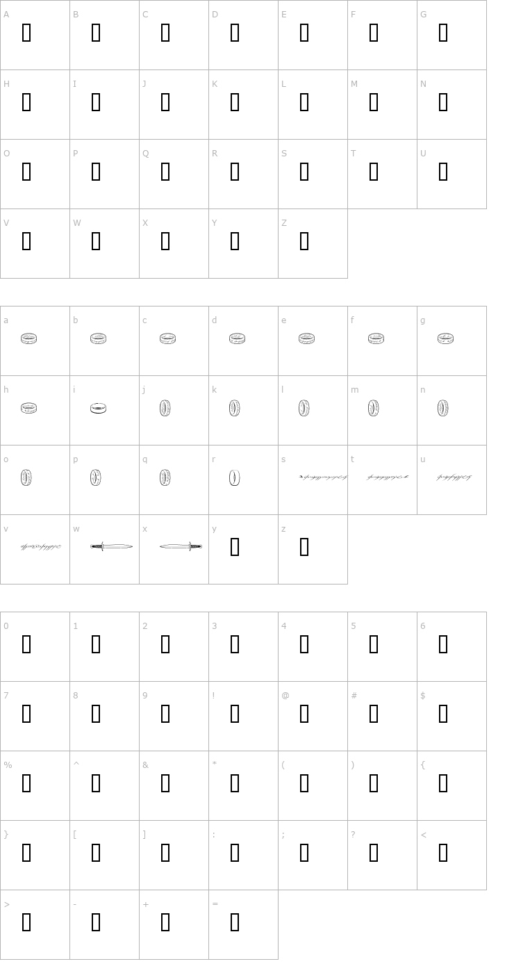 Character Map The One Ring Font