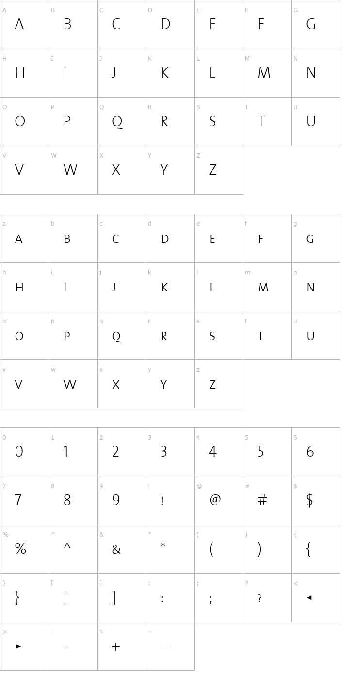 Character Map TheSansCaps-ExtraLight Font