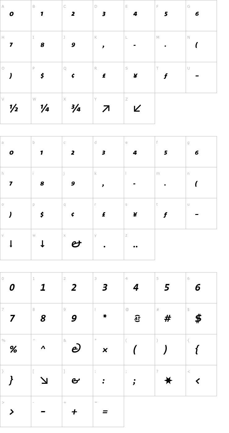 Character Map TheSansExpert-Bold Italic Font