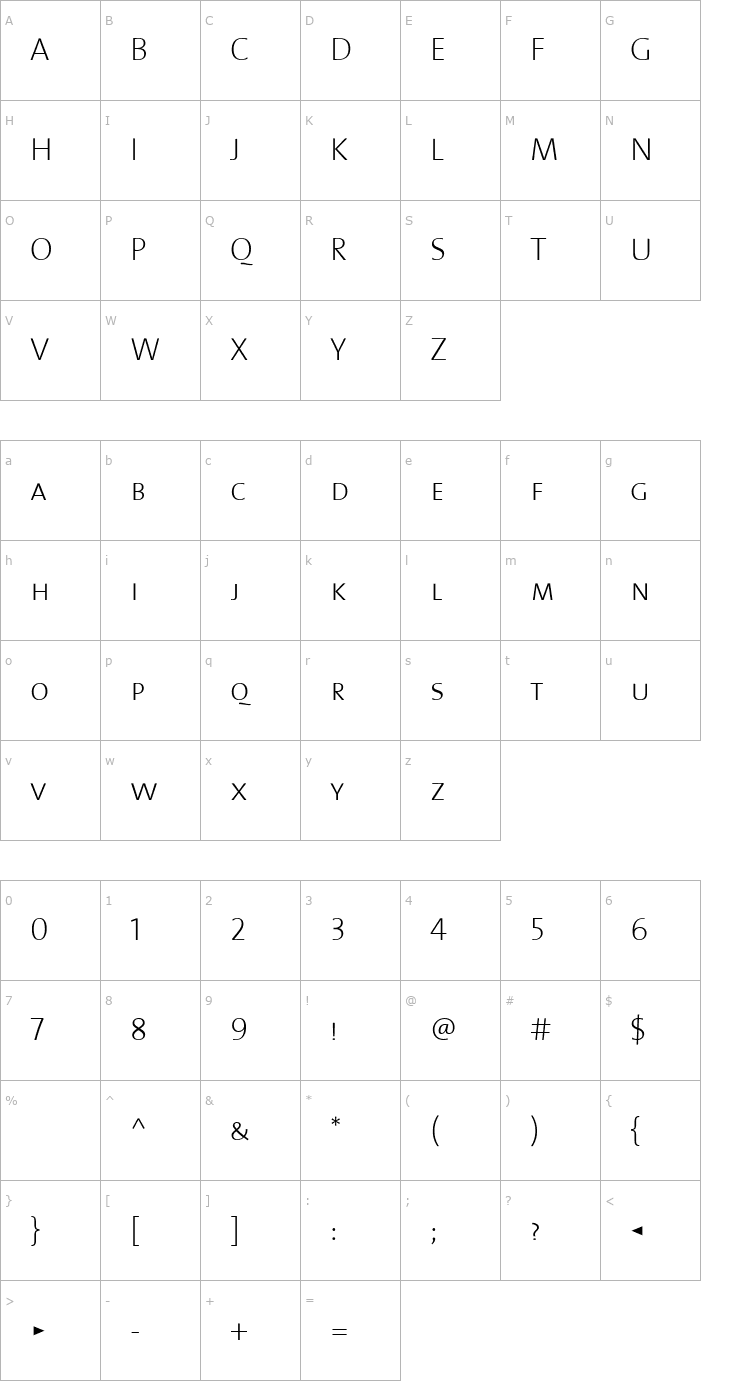 Character Map TheSansExtraLight Caps Font