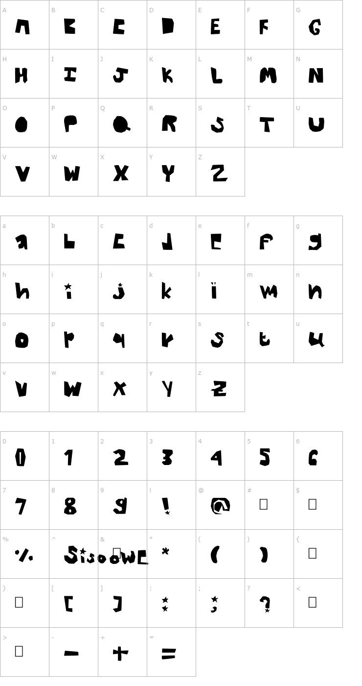 Character Map Thick Font