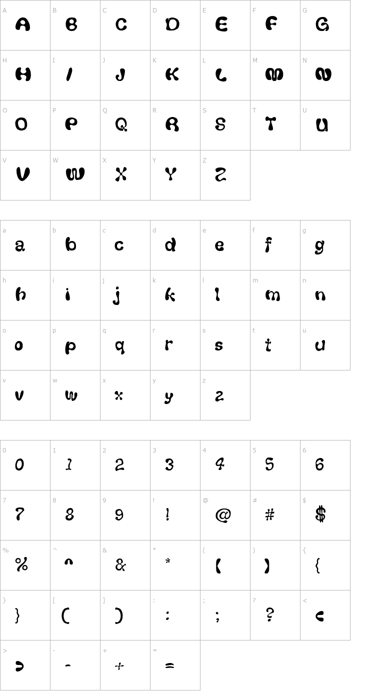 Character Map Thickhead Font