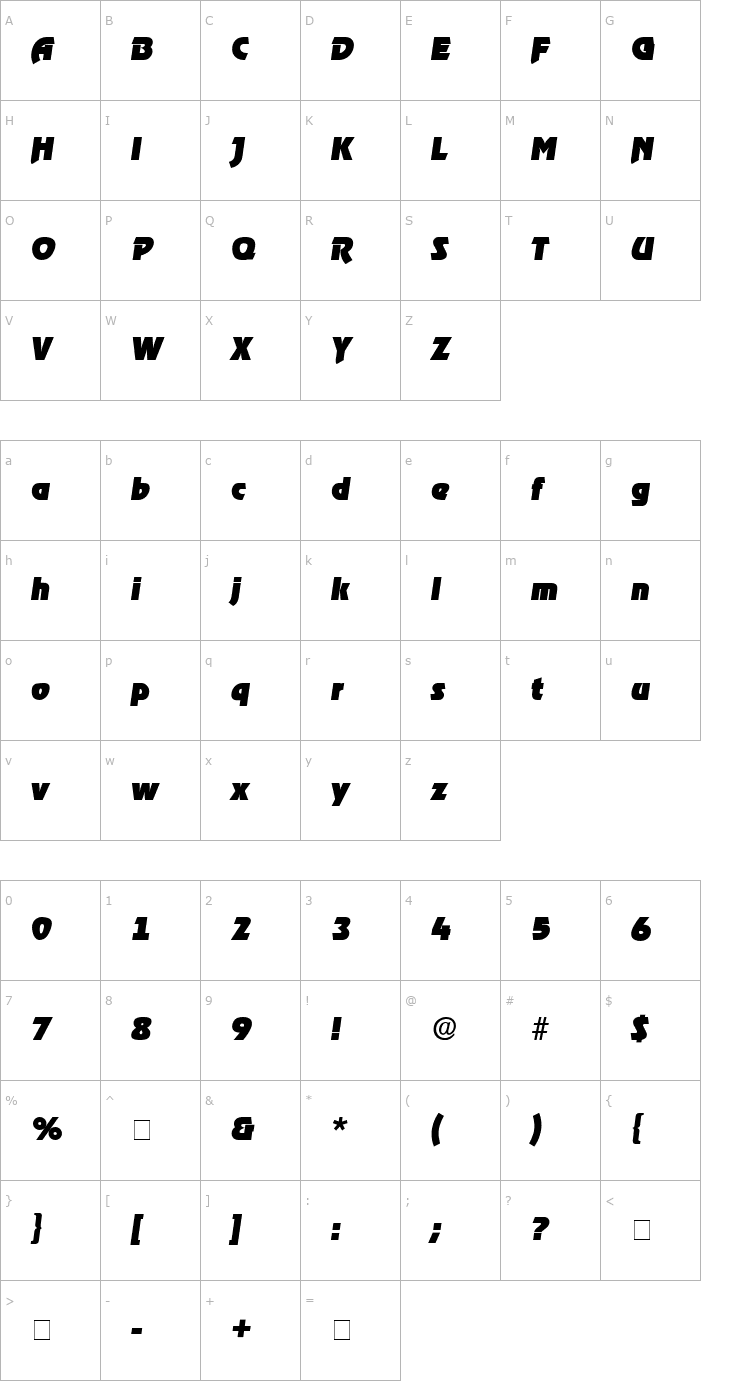 Character Map Thimba Display SSi Italic Font