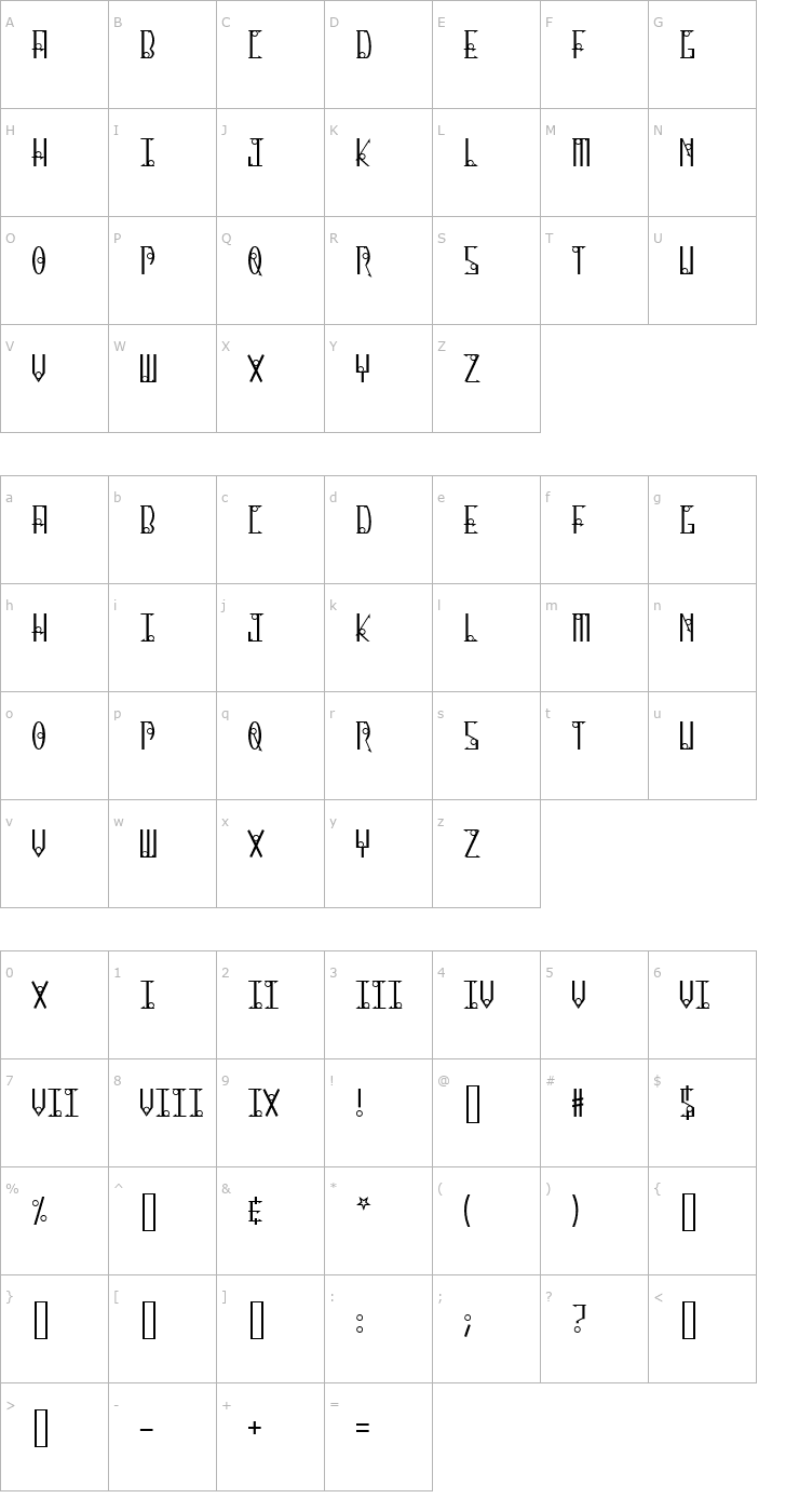 Character Map Thirteen O Clock Font