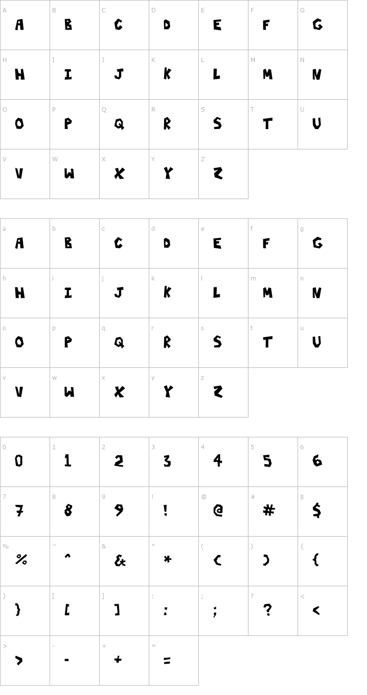 Character Map Three Hours Font