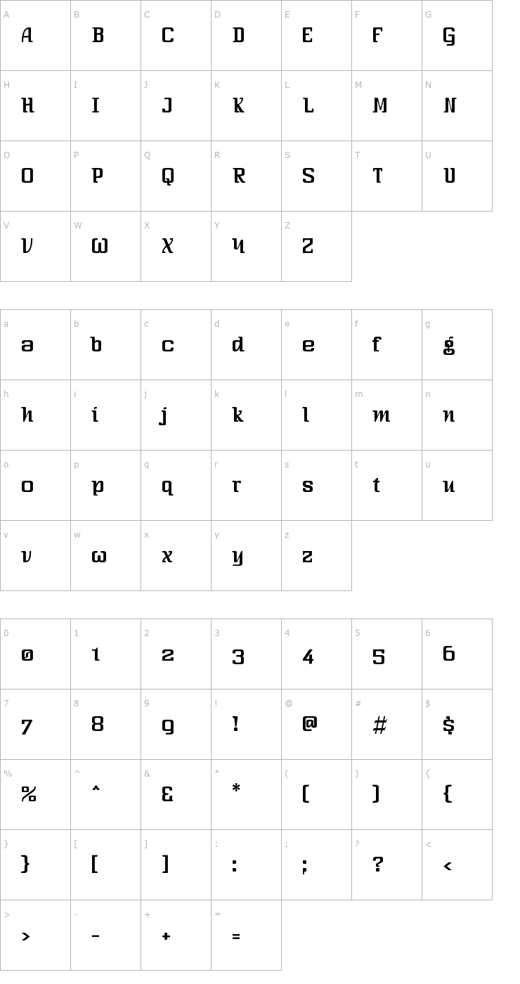 Character Map Three-Sixty Condensed Font