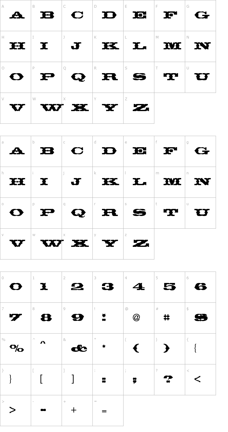 Character Map Thunderbird-Regular Font