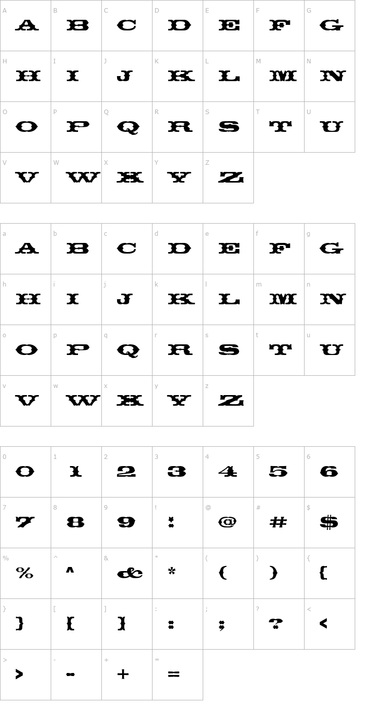 Character Map ThunderbirdDReg Font