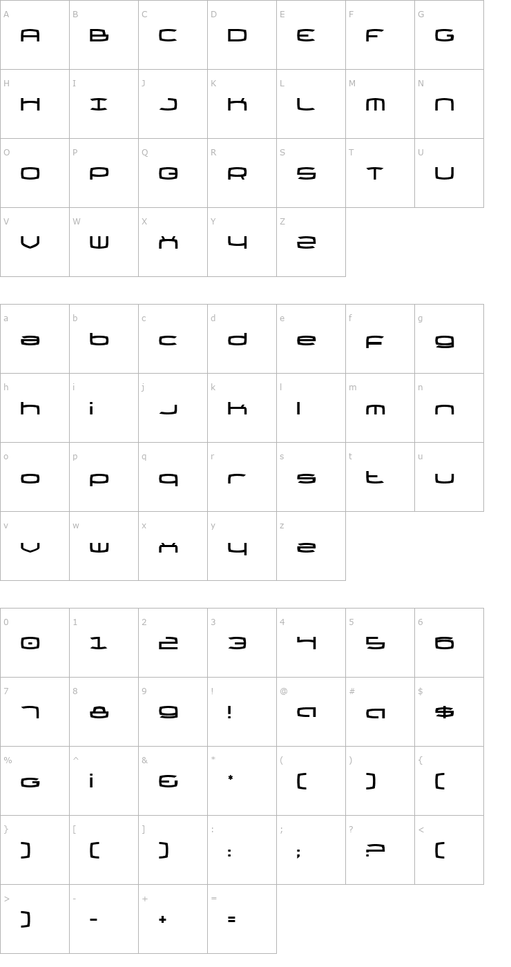 Character Map Thundergod Font