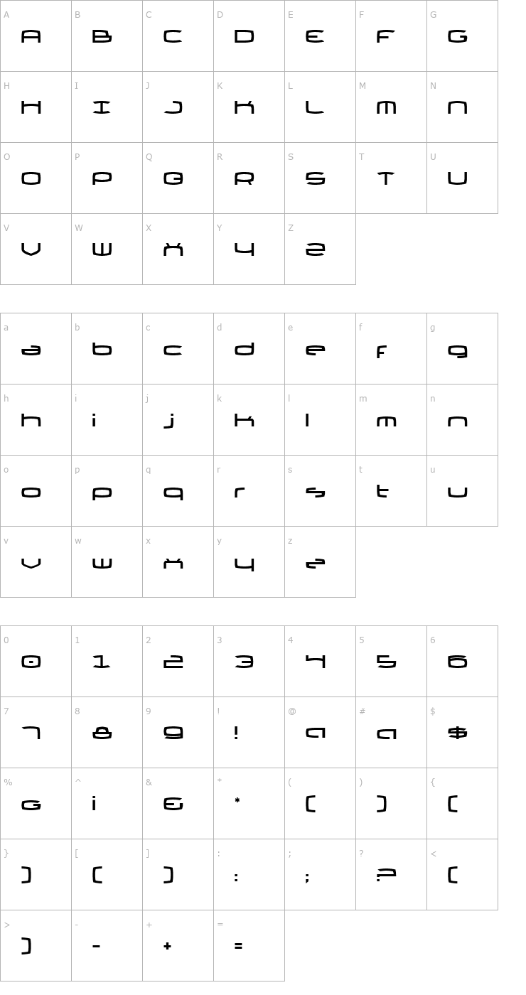 Character Map Thundergod II Font