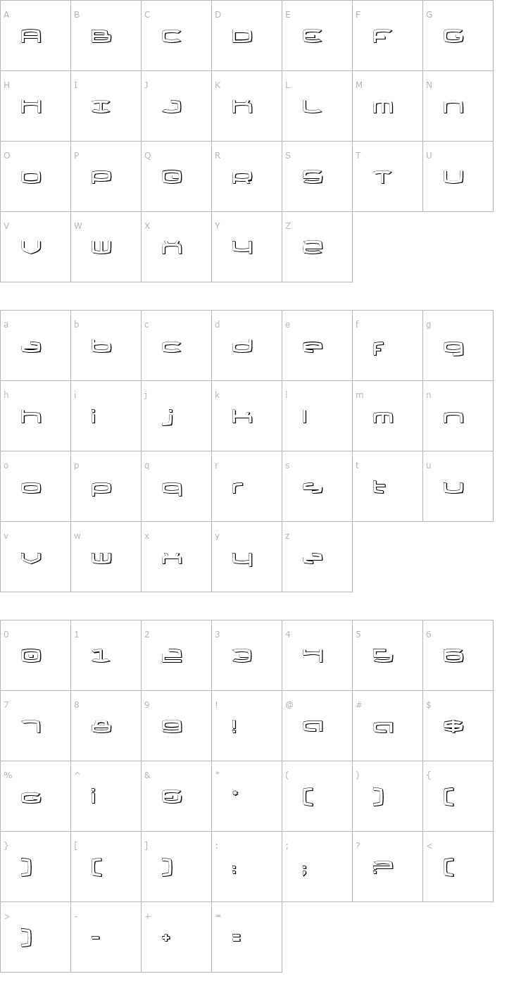 Character Map Thundergod II Shadow Font