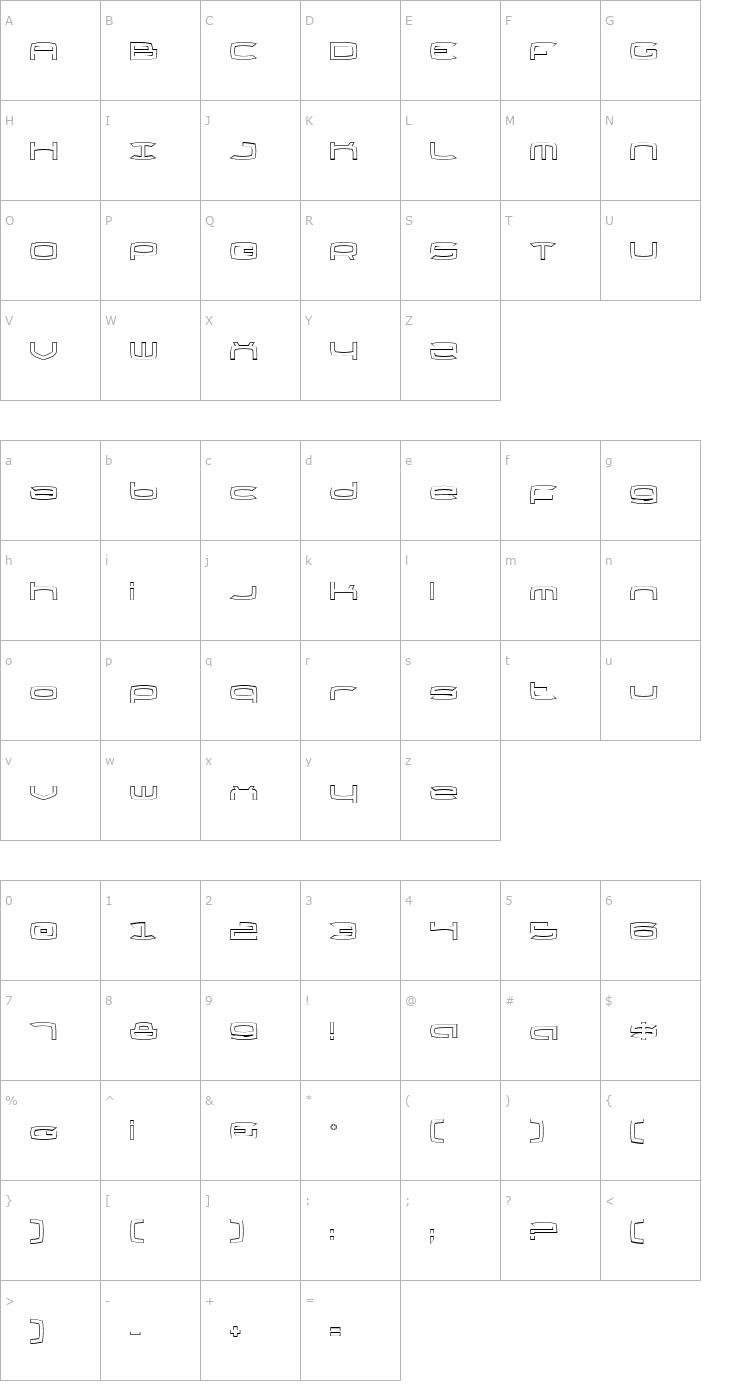 Character Map Thundergod Outline Font