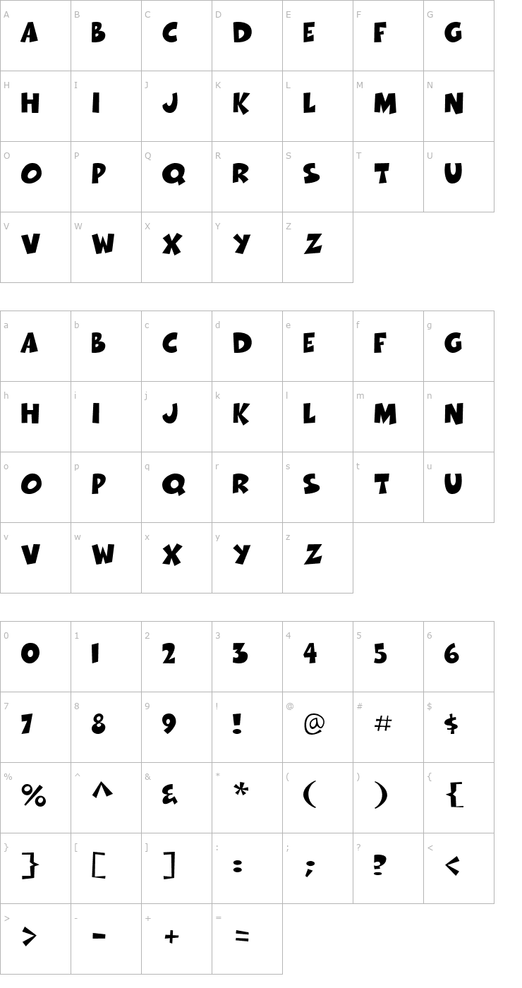 Character Map Thwack Font