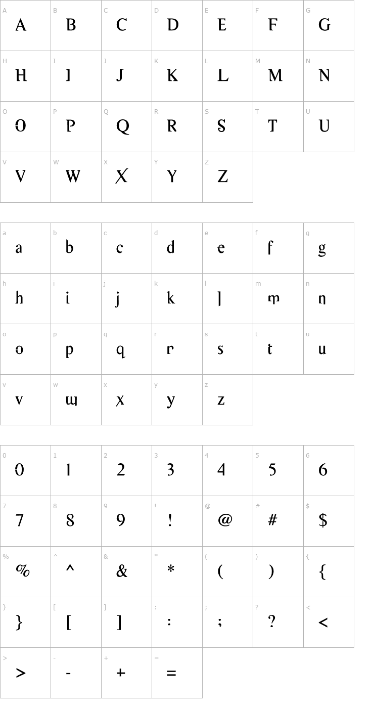 Character Map Thymesans96 Font