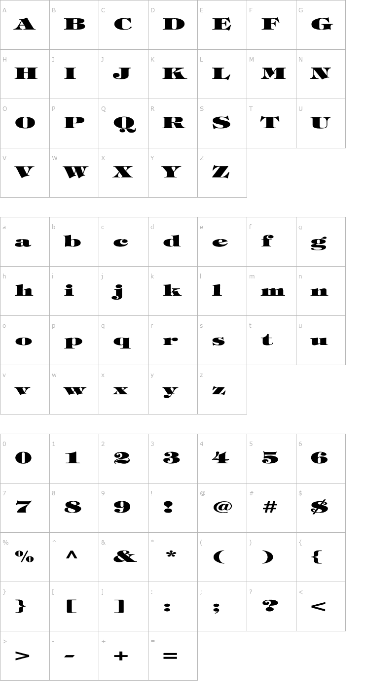 Character Map Tiffany-Heavy-Normal Ex Font