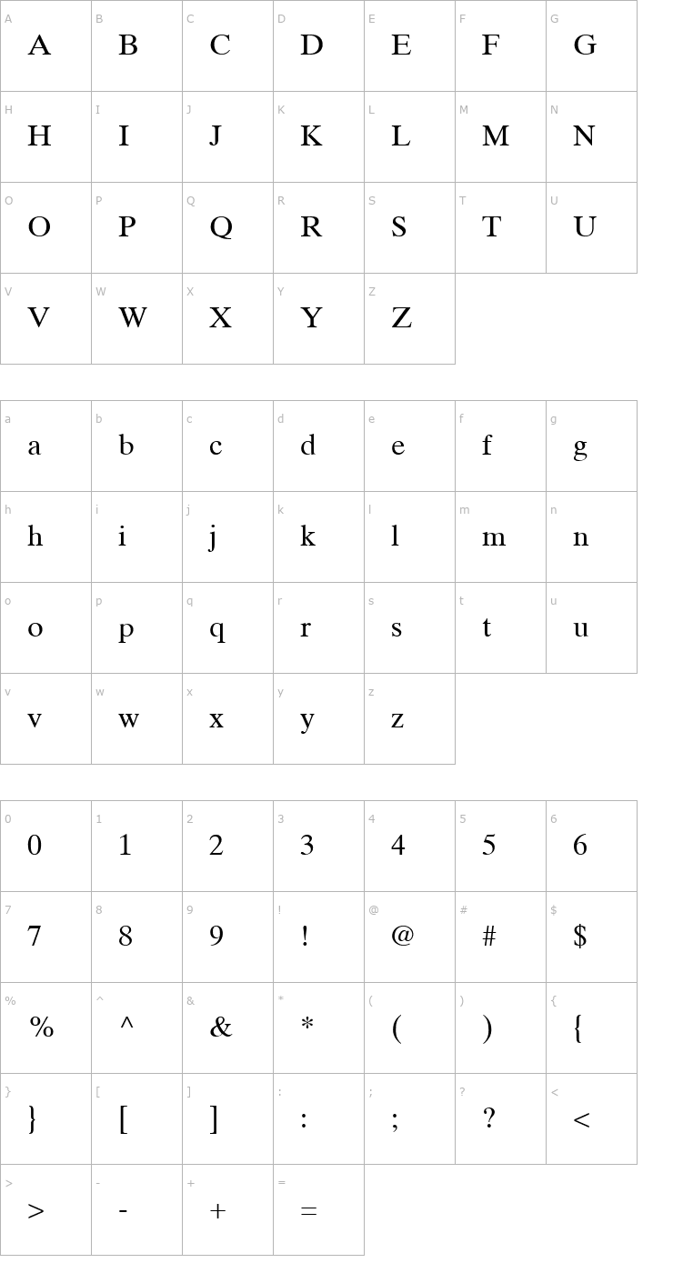 Character Map Times Ten CE Roman Font