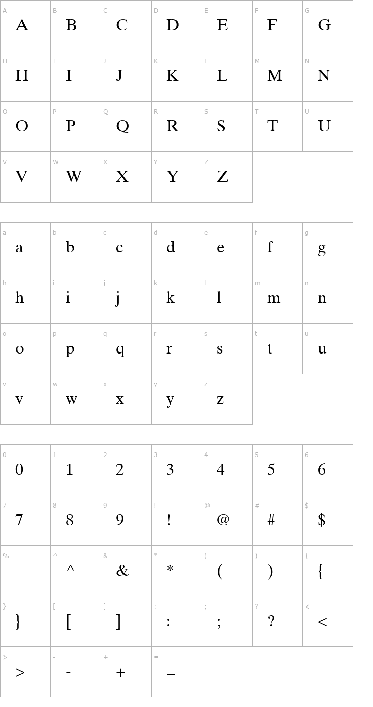 Character Map Times Ten Roman Font