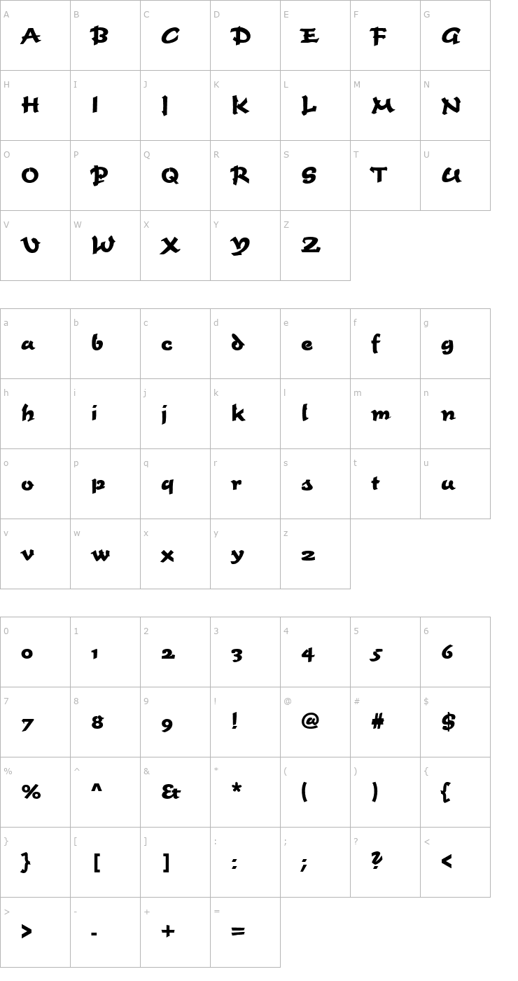 Character Map TimeScrDBol Font