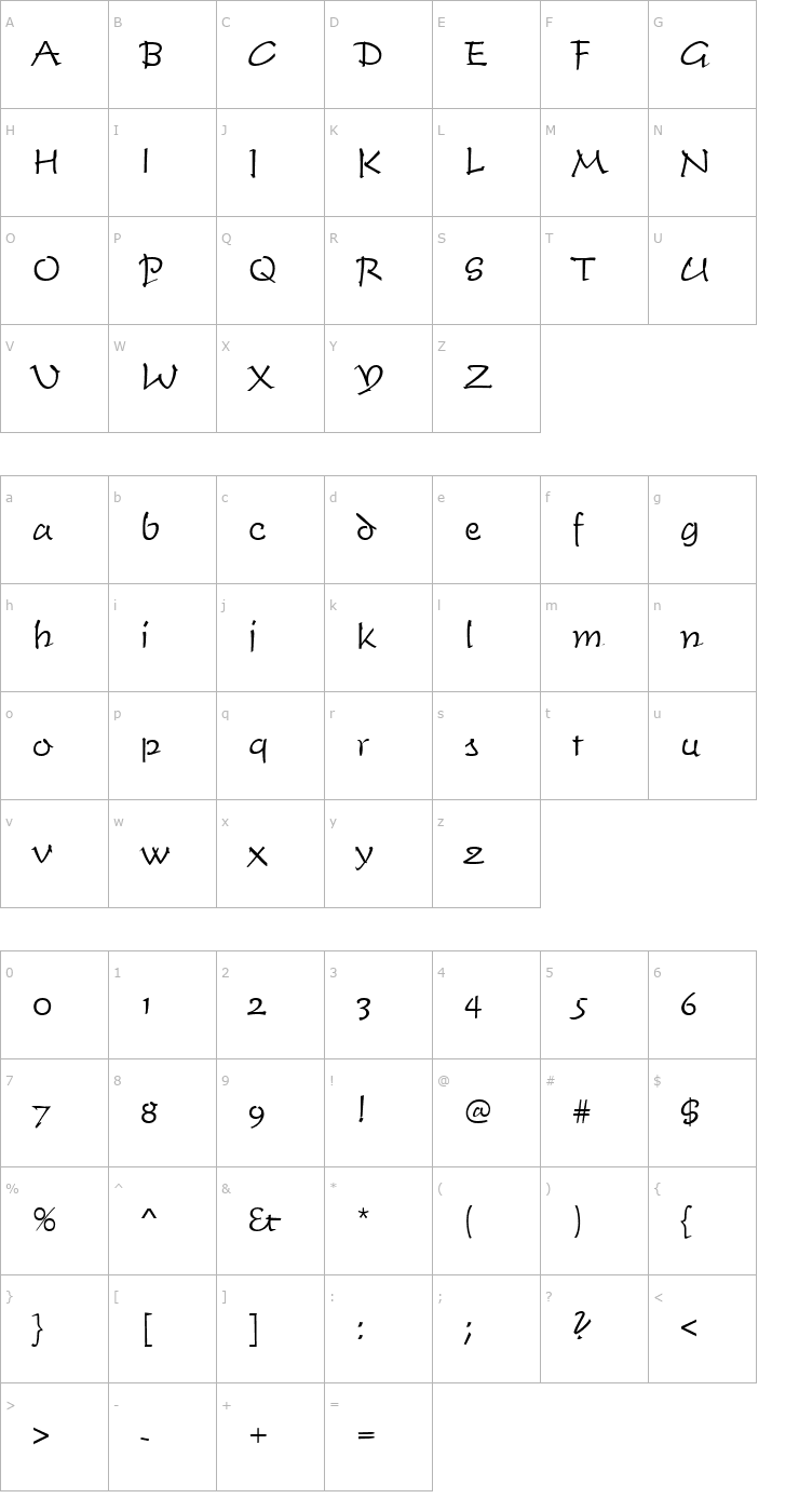 Character Map TimeScrDLig Font