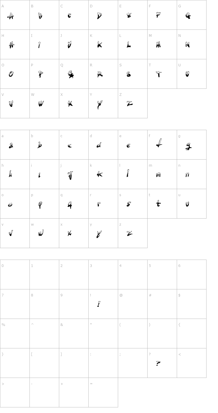 Character Map Tired Terrorist Font