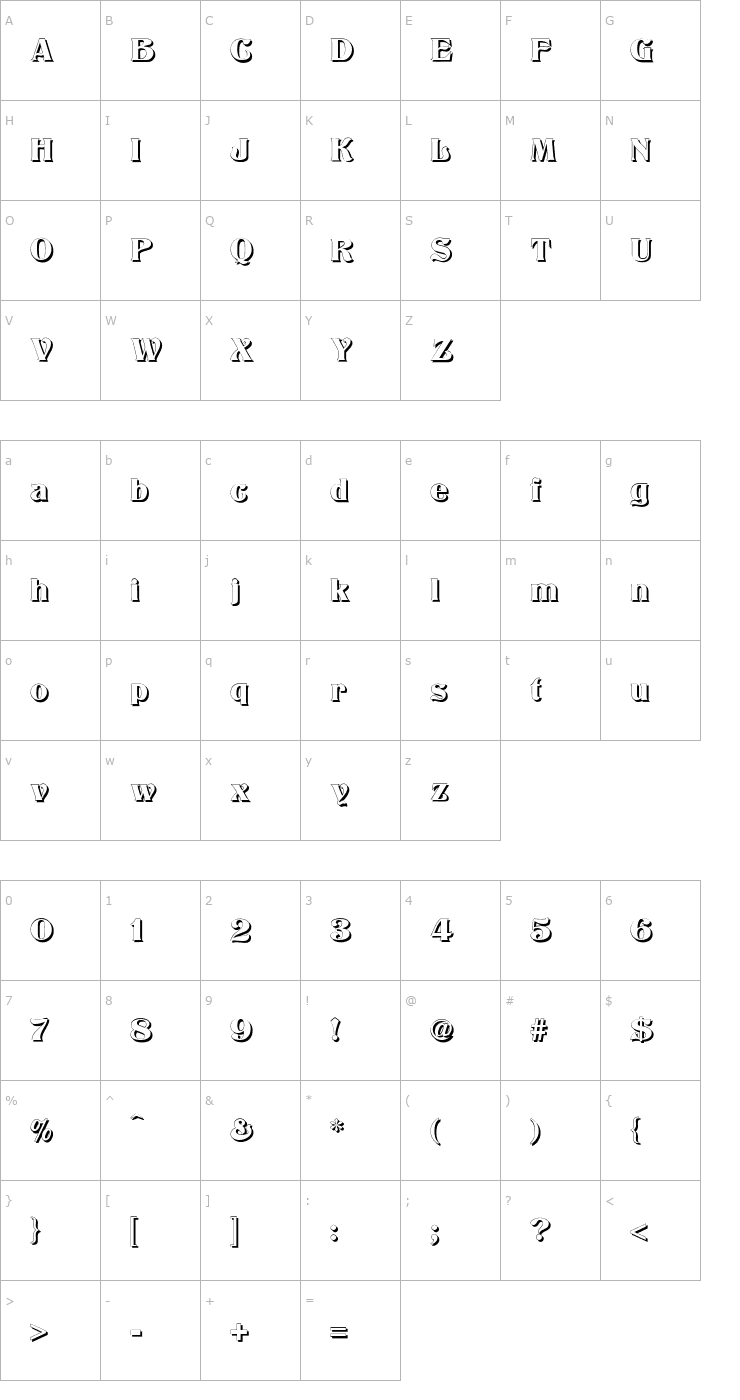 Character Map Titania Shadow Font