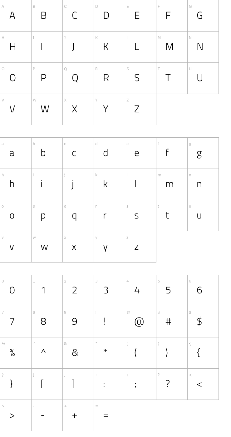 Character Map Titillium Web Light Font