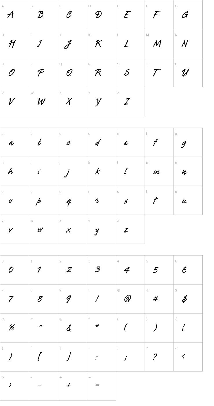 Character Map Tiza Negra Font