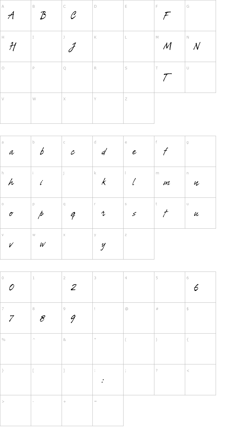 Character Map Tiza-Regular Font