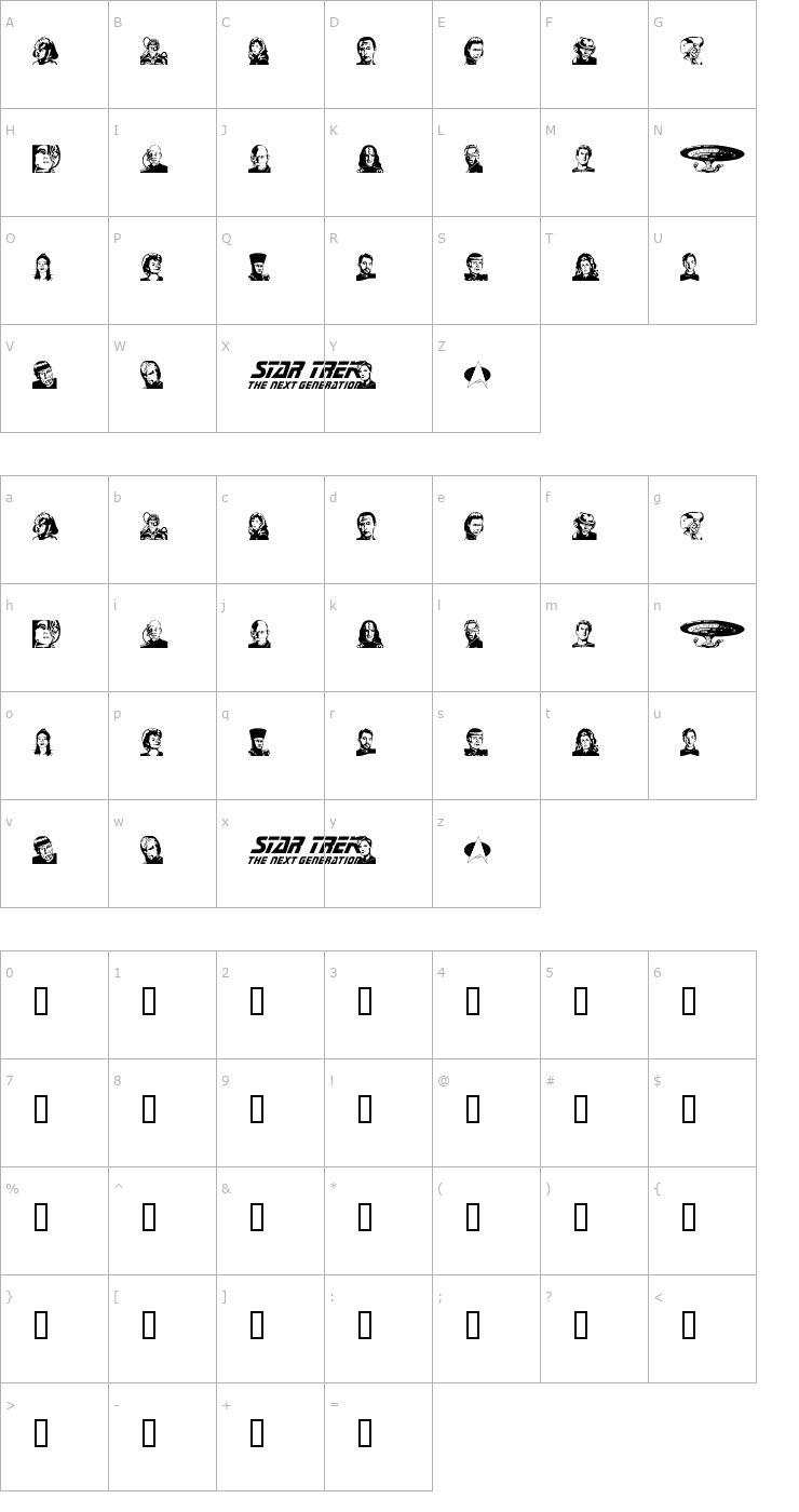 Character Map TNG Cast Font