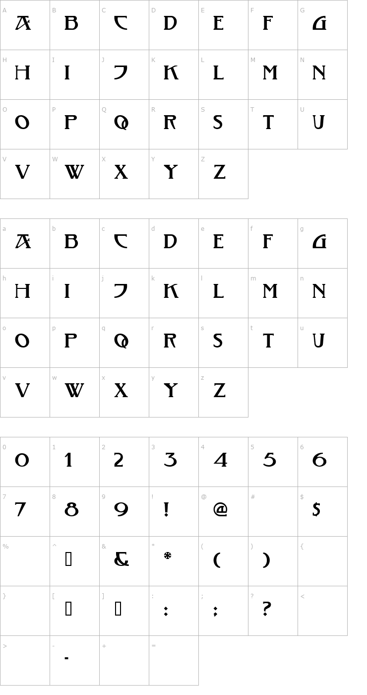 Character Map TobaccoRoadNF Font