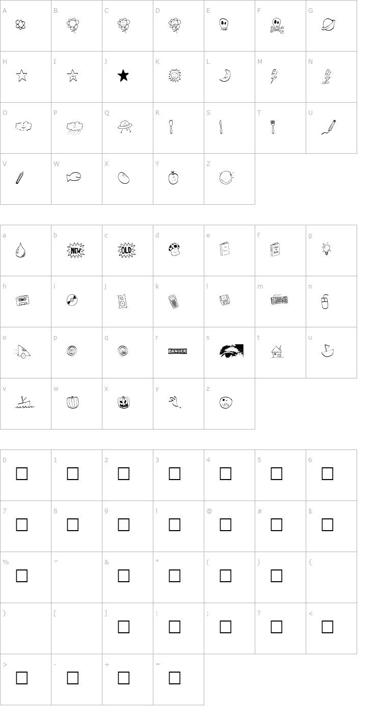 Character Map Tombats 1 Font