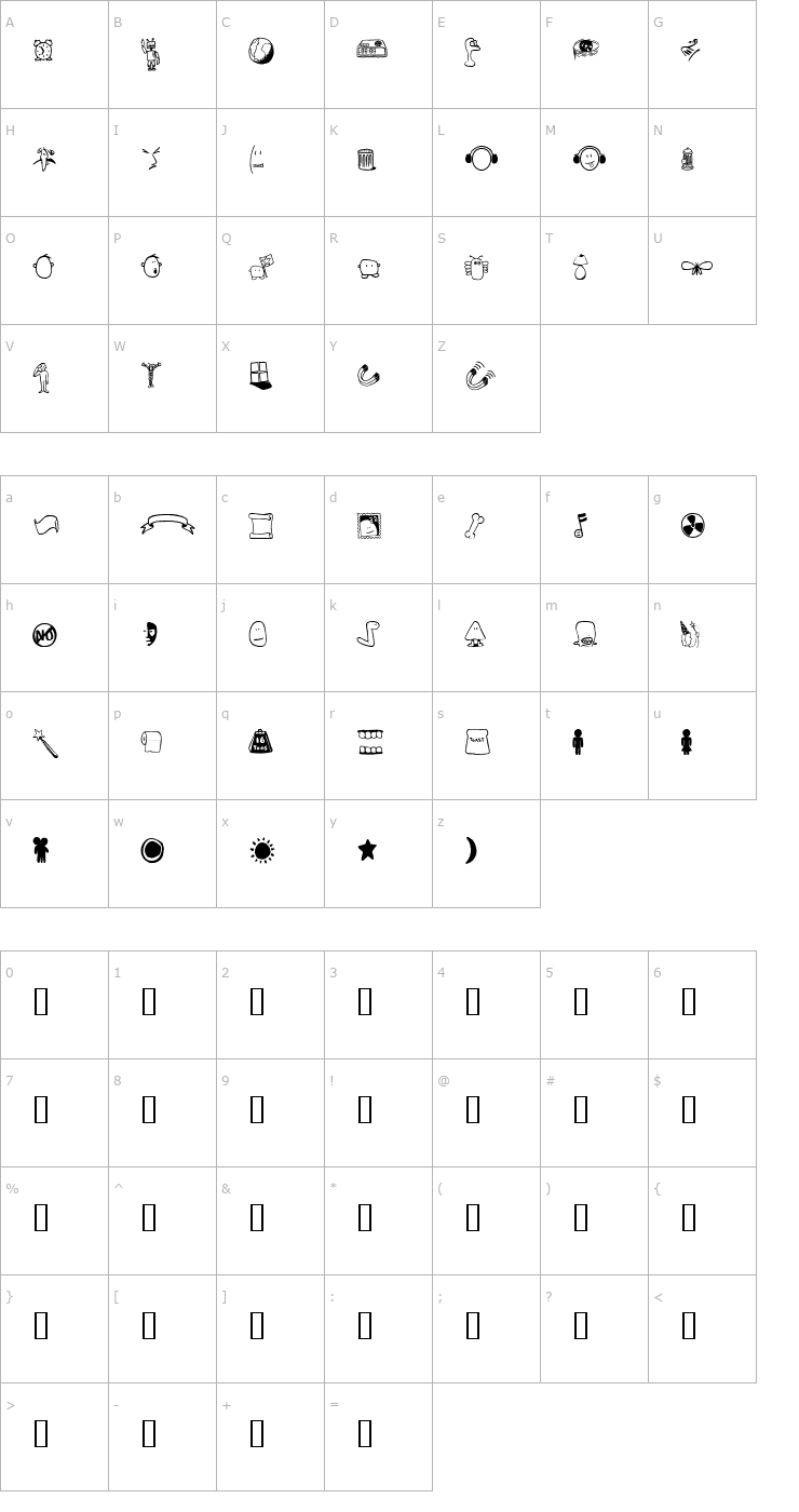 Character Map Tombats 3 Font