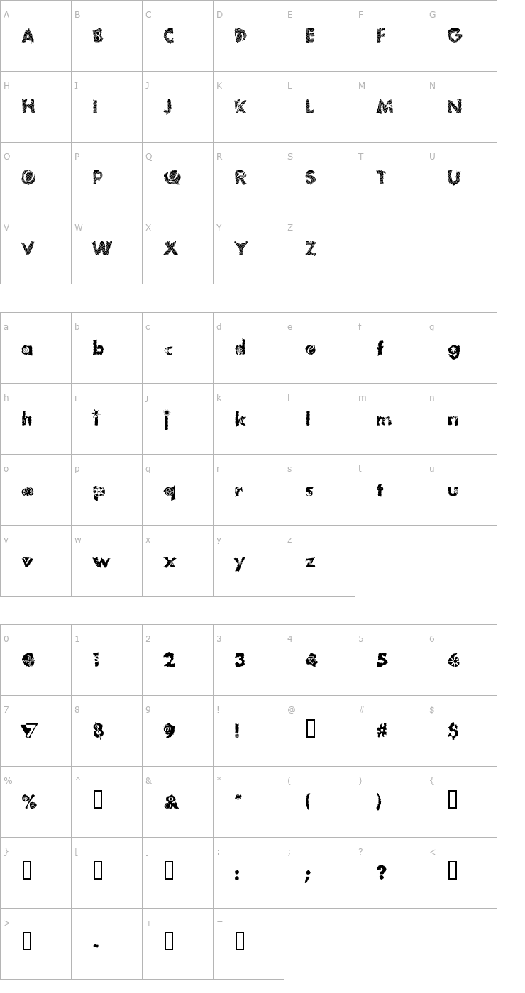 Character Map TomFool PlumLoco Font