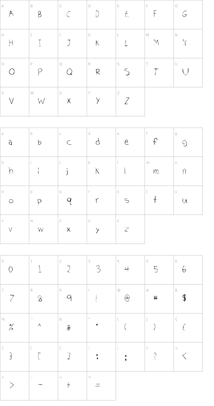 Character Map Tom's Handwriting Font