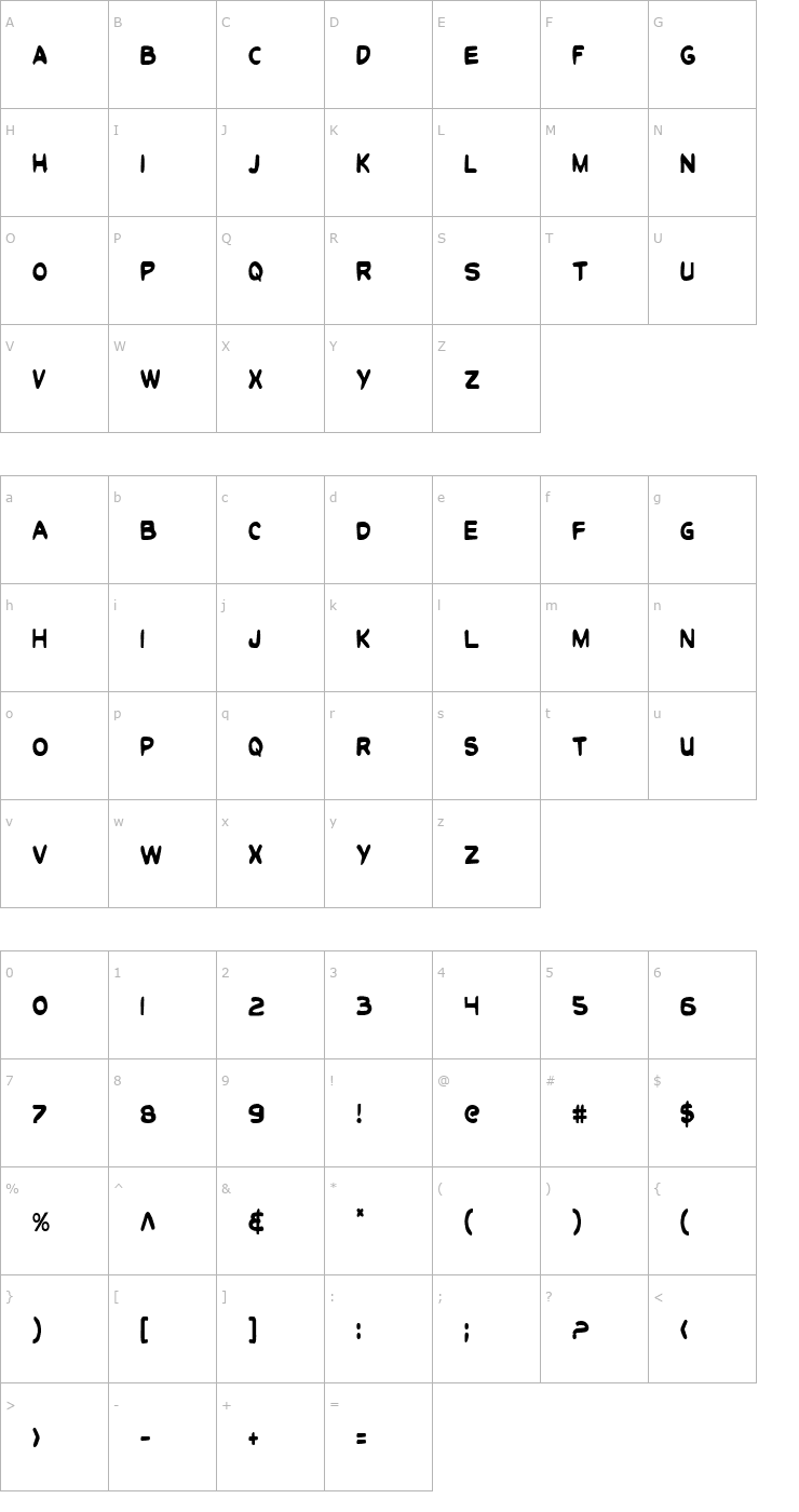 Character Map Toon Town Industrial Condensed Font