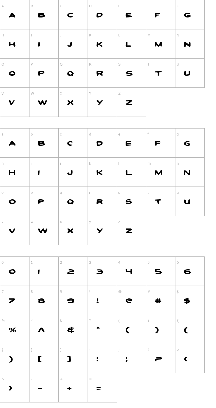 Character Map Toon Town Industrial Expanded Font