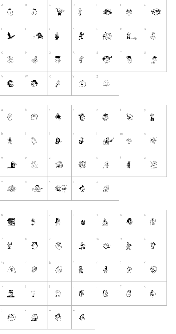 Character Map Toons One Font