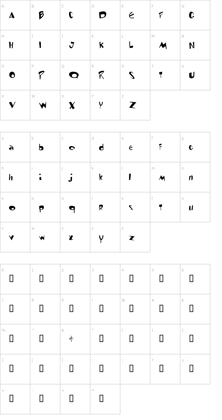 Character Map Toontime Font