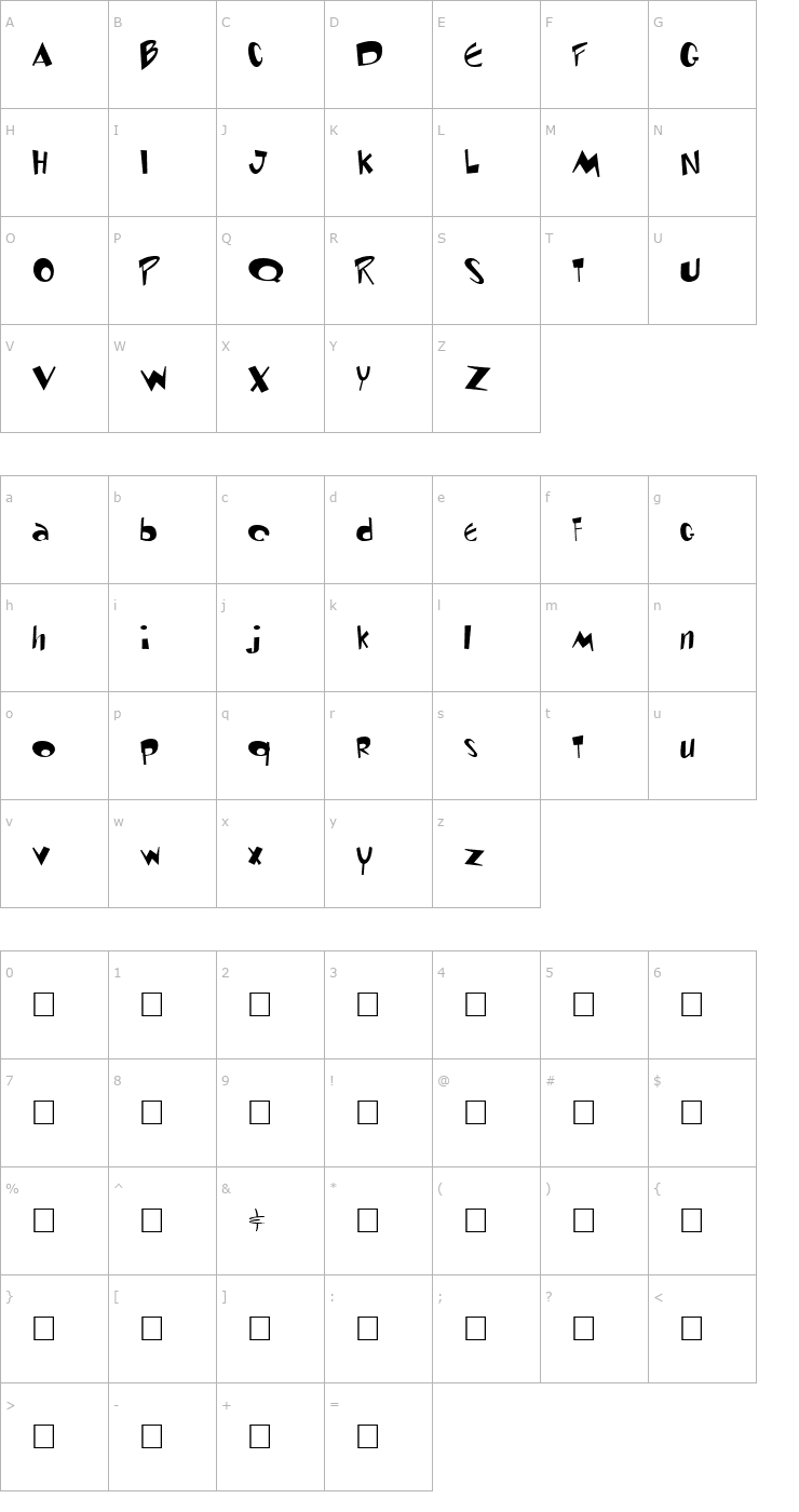 Character Map Toontime Regular Font