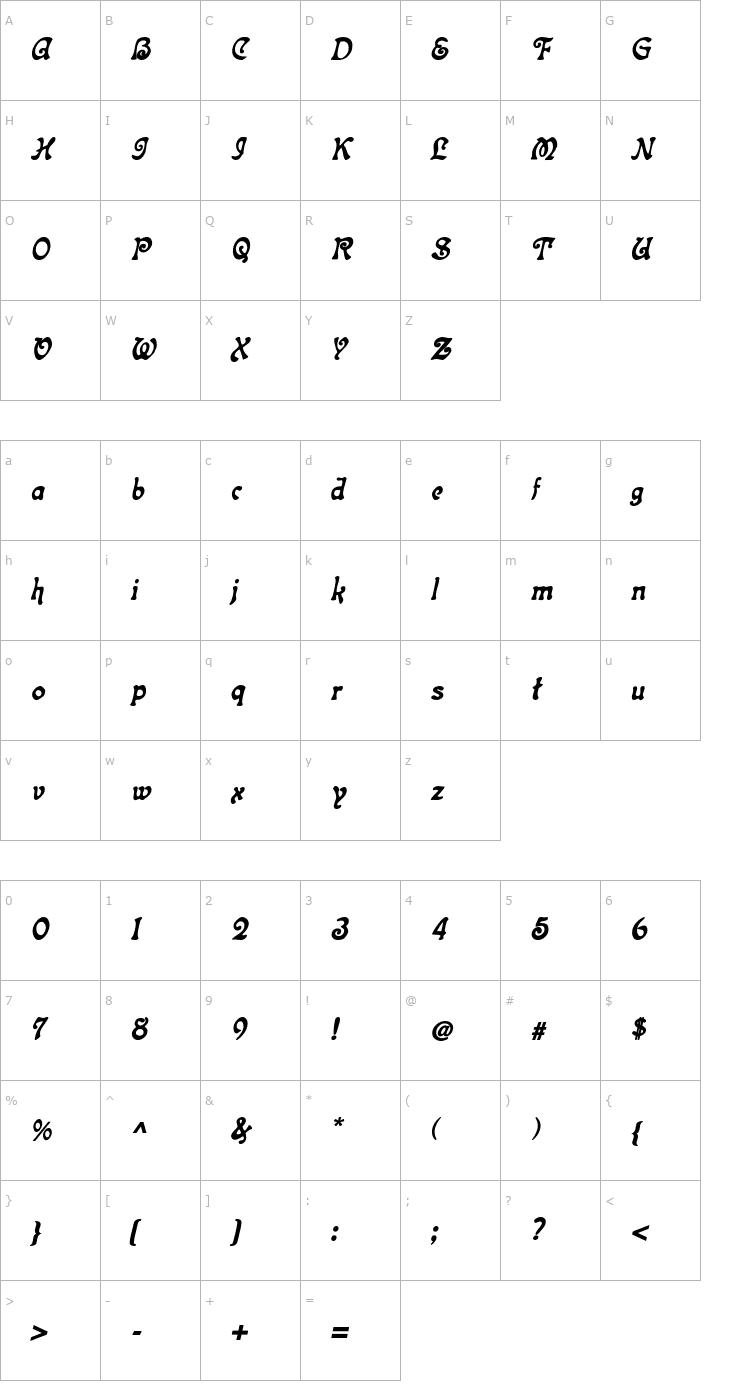 Character Map Topeka Bold Italic Font