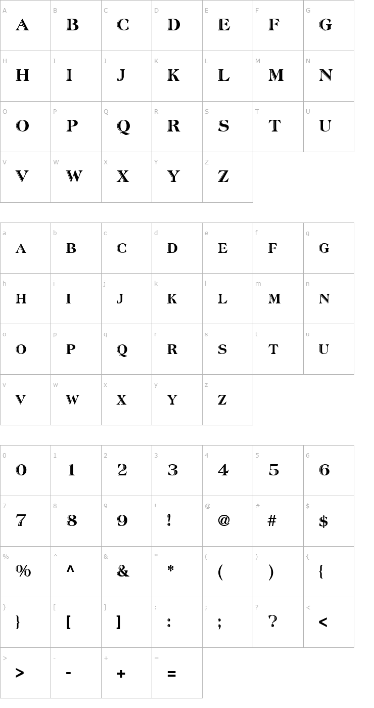 Character Map TR Atlantic Inline Normal Font