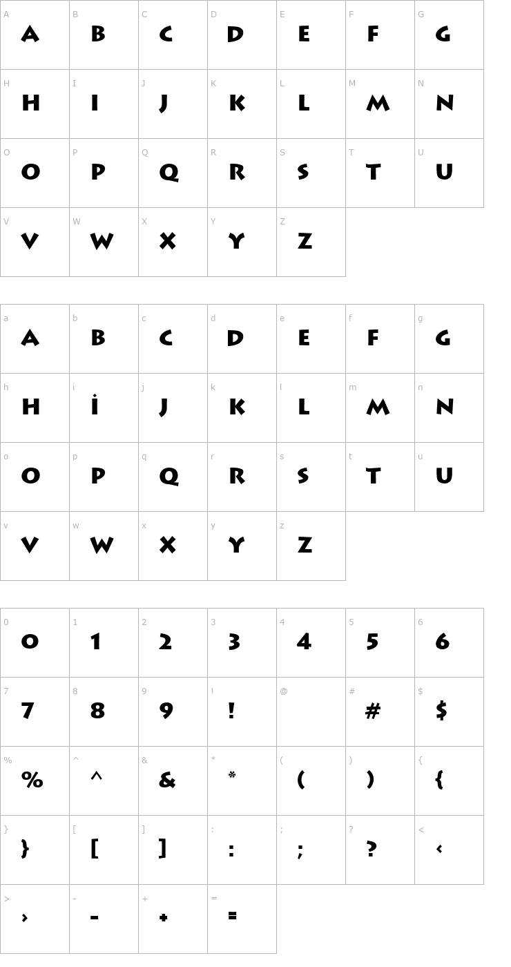 Character Map TR Lithograph Bold Font