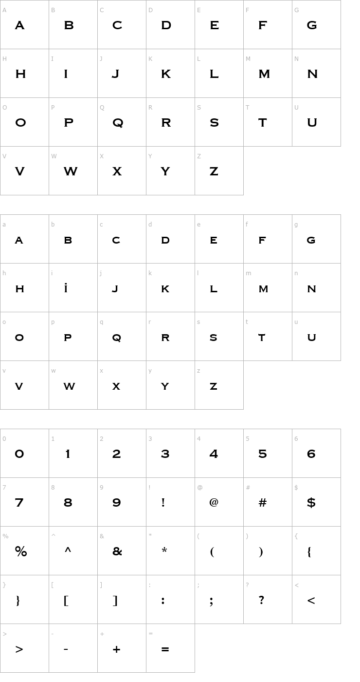 Character Map TR Schubert Bold Font