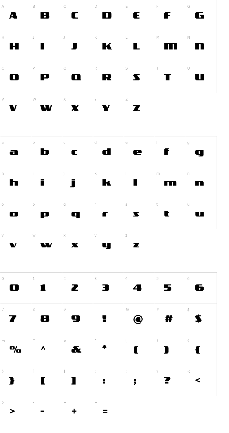 Character Map TradeMarker-Fat Font