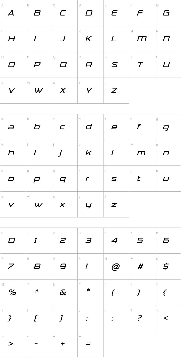 Character Map TradeMarker-LightItalicAlt Font